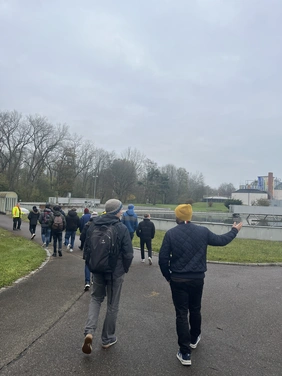 Students on the grounds of the sewage treatment plant