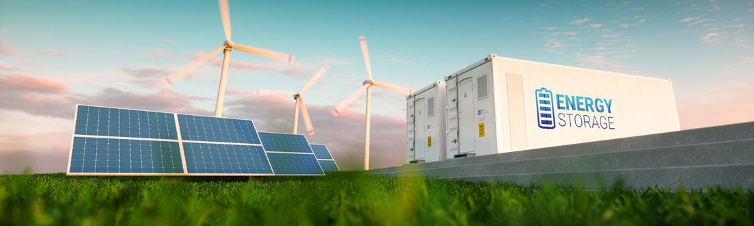 PV-Elemente, Windräder, Batteriebox