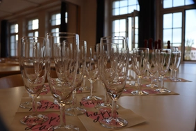 Glasses of bubbly at graduation