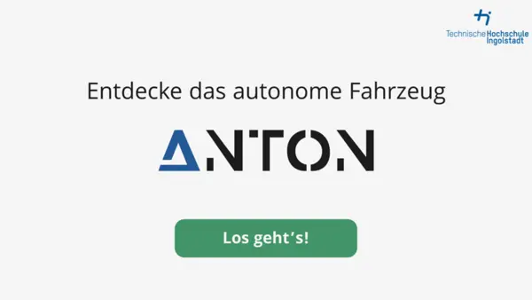 Figure ANTON lettering with the hint Discover the autonomous vehicle