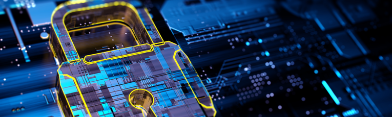 Lock on circuit board - Cyber security